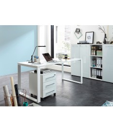 Table de travail bureau blanc verre blanc
