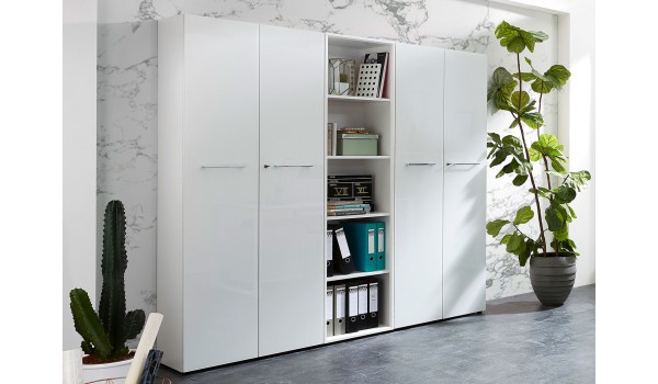 Armoire bureautique haute blanche verre blanc