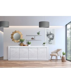 Buffet design 4 portes avec reliefs blanc 220 cm
