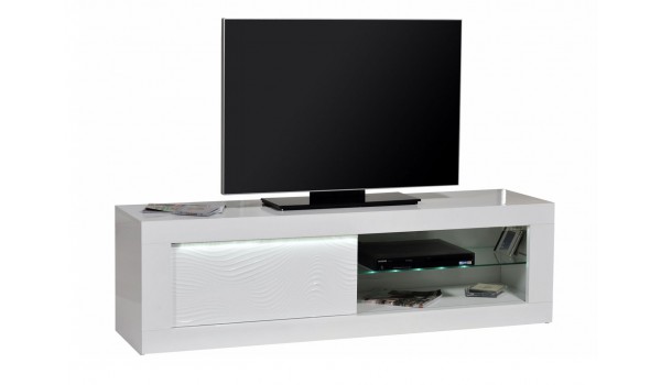Meuble TV design blanc laqué avec reliefs 170 cm