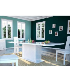Table à manger blanche design - Pieds central éclairage intégré