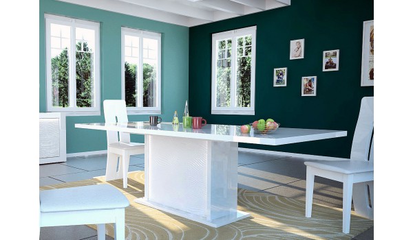 Table à manger blanche design - Pieds central éclairage intégré