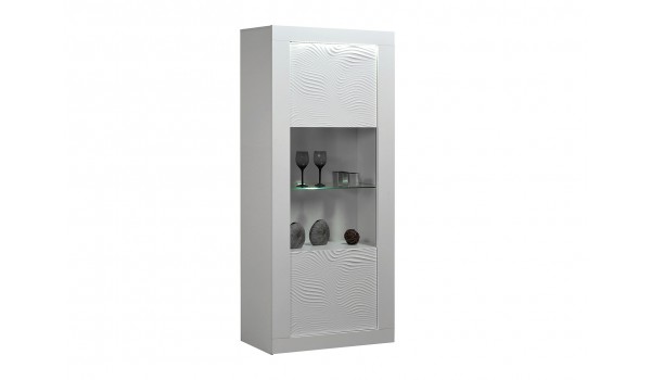 Vitrine haute design avec reliefs blanc laqué et éclairage led