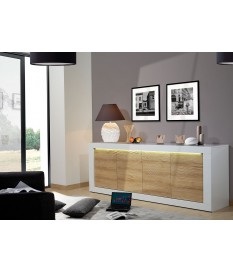 Buffet design blanc et bois avec relief 220 cm