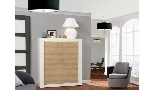Rangement haut blanc et bois avec relief