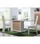 Table extensible blanc et bois - Pieds central éclairage intégré