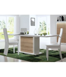 Table extensible blanc et bois - Pieds central éclairage intégré