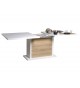 Table extensible blanc et bois - Pieds central éclairage intégré