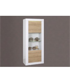 Vitrine design blanche / bois avec reliefs et éclairage led