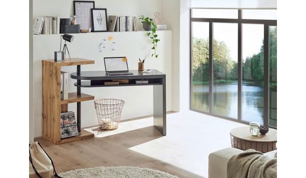 Bureau plateau pivotant gris laqué et bois