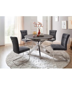 Table ronde céramique anthracite pieds acier brossé