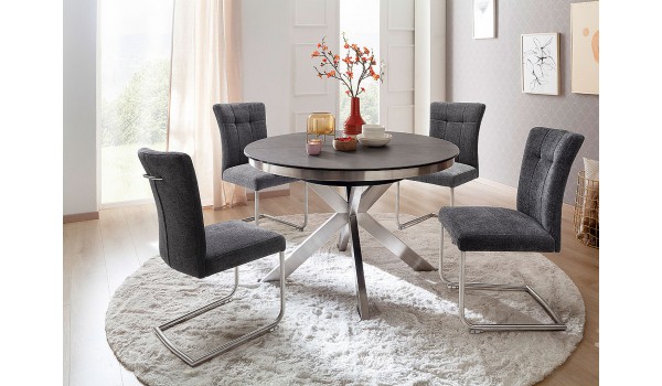 Table ronde céramique anthracite pieds acier brossé