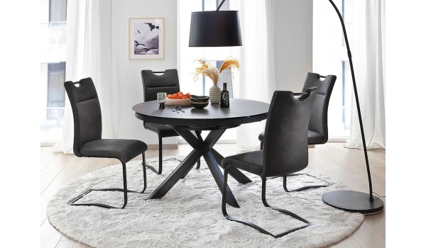 Table ronde céramique anthracite pieds acier noir