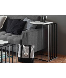 Bout de canapé design blanc et métal noir