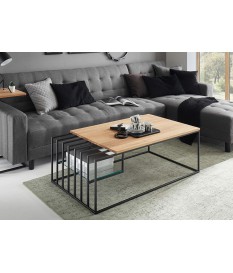 Table basse design bois et métal 120 cm