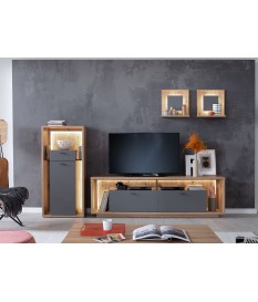 Combinaison de meuble de salon tv bois et gris laqué