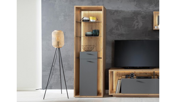 Vitrine rangement et étagère bois - gris pierre