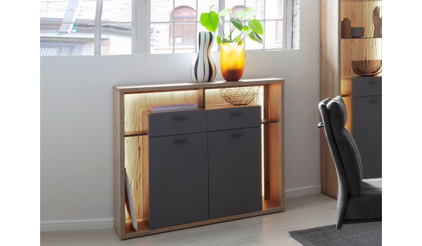 Buffet de salon original - Bois et gris pierre