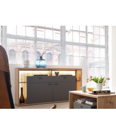 Buffet de salon original - Bois et gris pierre