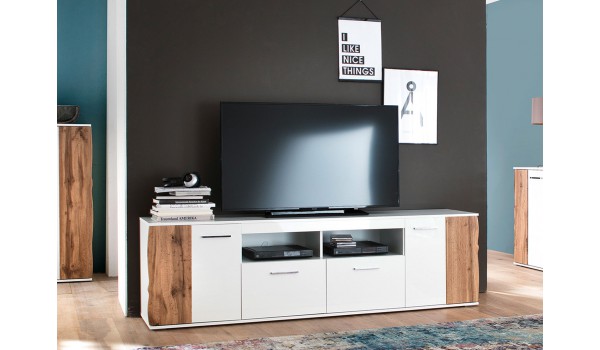Meuble TV design bois et blanc 200 cm