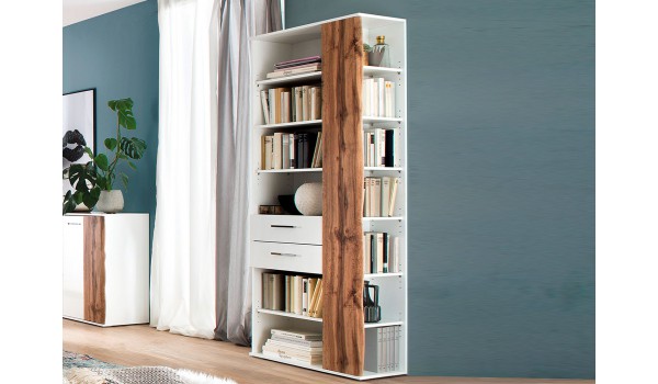 Meuble bibliothèque étagère blanche et bois