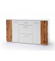 Meuble buffet 2 portes 3 tiroirs blanc et bois