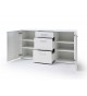 Meuble buffet 2 portes 3 tiroirs blanc et bois