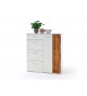 Commode haute 2 portes blanche et bois