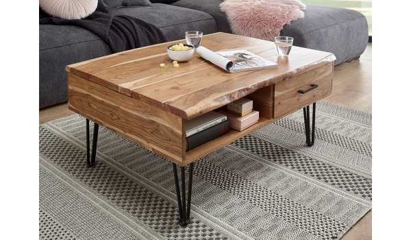 Table basse avec plateau relevable et rangement