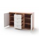 Meuble buffet 2 portes 4 tiroirs blanc et bois