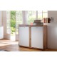 Meuble commode 2 portes blanc et bois