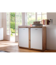 Meuble commode 2 portes blanc et bois
