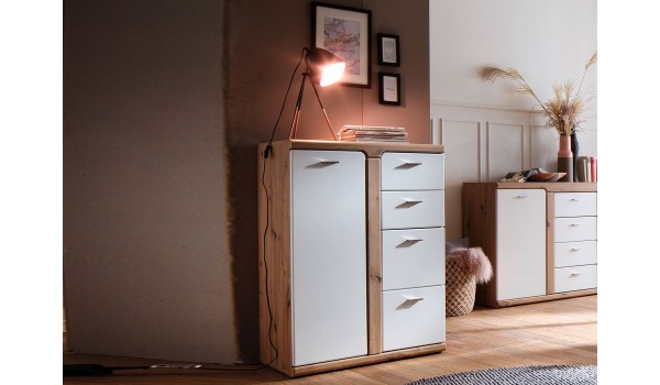 Meuble commode scandinave 4 tiroirs, 1 porte