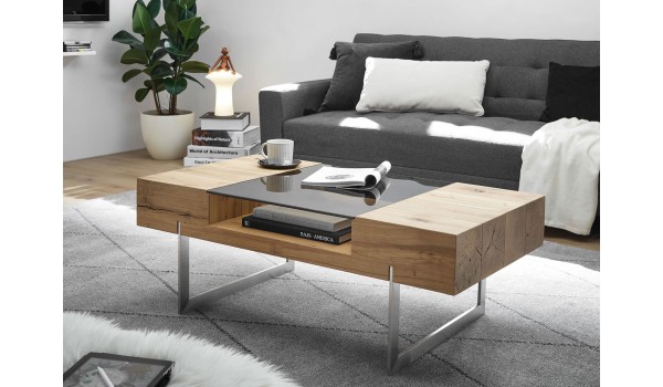 Table basse rectangulaire en bois plaqué chêne huilé