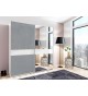 Armoire coulissante 135 ou 180 cm - Gris béton / Verre blanc / Miroir