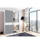 Armoire coulissante 135 ou 180 cm - Gris béton / Verre blanc / Miroir