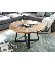 Table basse ronde bois acacia et métal noir