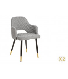 Chaise tissu gris clair avec accoudoir / Pieds noir embouts dorée