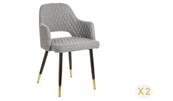 Chaise tissu gris clair avec accoudoir / Pieds noir embouts dorée