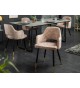Chaise velours grège avec accoudoir / Pieds noir embouts dorée