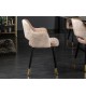 Chaise velours grège avec accoudoir / Pieds noir embouts dorée