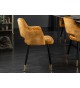 Chaises velours jaune avec accoudoir / Pieds noir embouts dorée