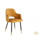 Chaises velours jaune avec accoudoir / Pieds noir embouts dorée