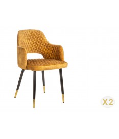 Chaises velours jaune avec accoudoir / Pieds noir embouts dorée