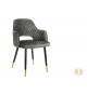 Chaises velours gris vert avec accoudoir / Pieds noir embouts dorés