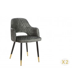 Chaises velours gris vert avec accoudoir / Pieds noir embouts dorés
