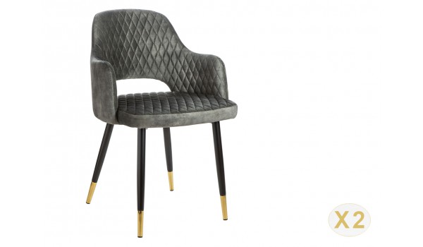 Chaises velours gris vert avec accoudoir / Pieds noir embouts dorés