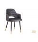 Chaises velours gris avec accoudoir / Pieds noir embouts dorés