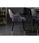 Chaises velours gris avec accoudoir / Pieds noir embouts dorés