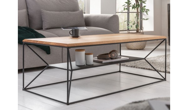 Table basse design bois et métal rectangulaire 110 cm